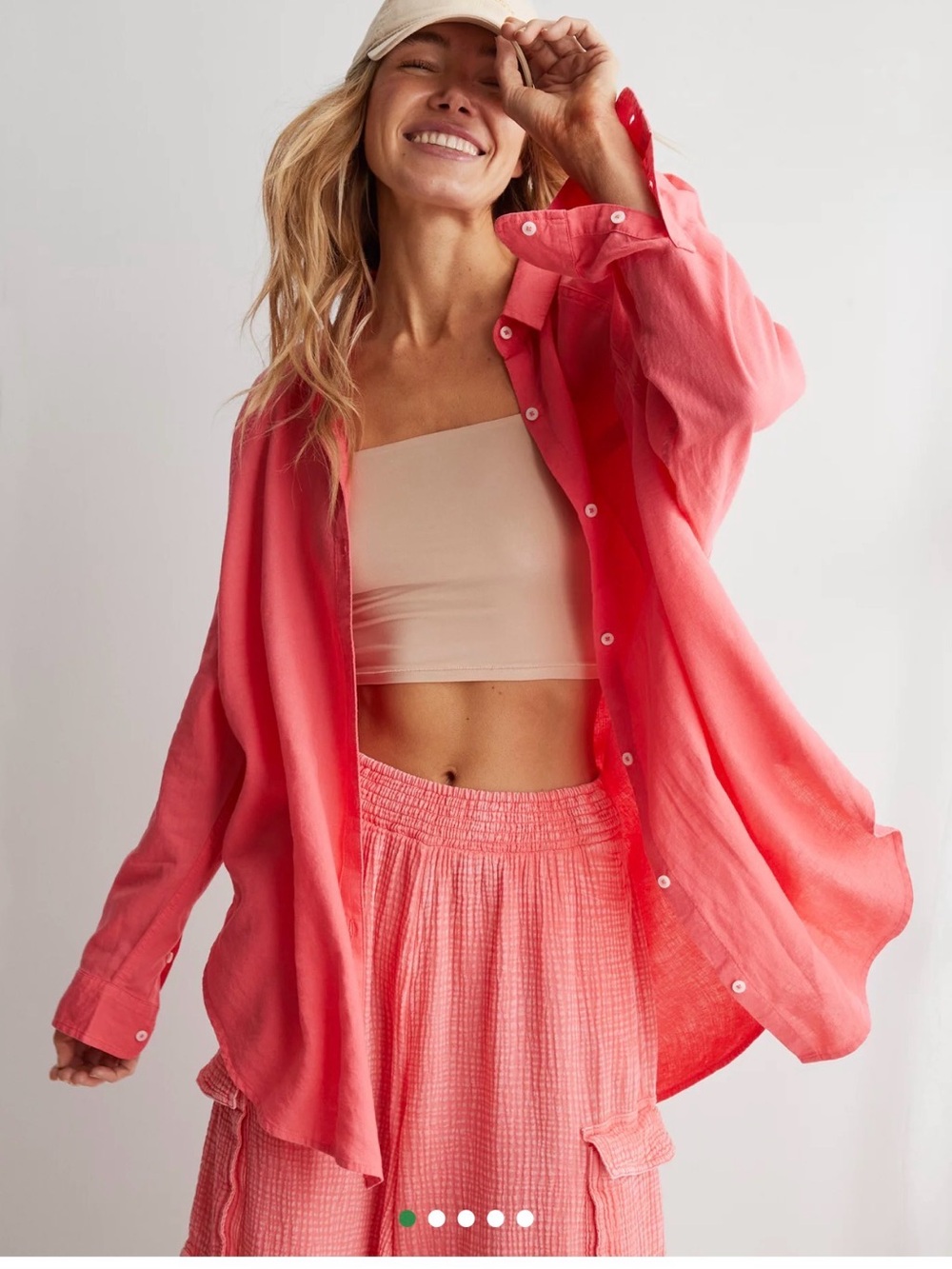 aerie Coral Lightweight Button-Up Shirt